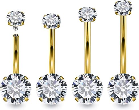 Hoeudjo Belly Button Ring Surgical Steel Belly Button Piercing 14G Belly Rings For Women Internally Threaded Round Cubic Zirconia Long Navel Barbell Jewelry 8/10/12/14mm in Kuwait