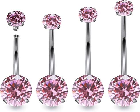 Hoeudjo Belly Button Ring Surgical Steel Belly Button Piercing 14G Belly Rings For Women Internally Threaded Round Cubic Zirconia Long Navel Barbell Jewelry 8/10/12/14mm in Kuwait