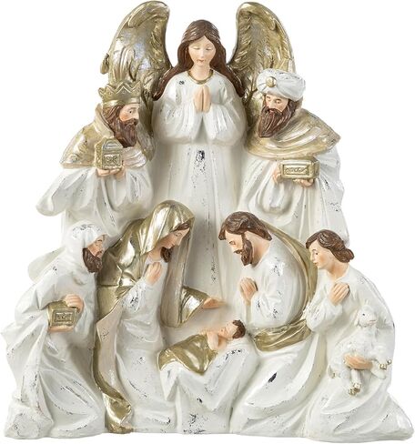 Glitzhome Christmas Nativity Set Nativity Scene Set Indoor 8" Resin Nativity Figurines Set 11 Pcs Removable Angel Statue Blue Nativity Sets & Figures Christian Holy Family Figure with Baby Jesus in Kuwait