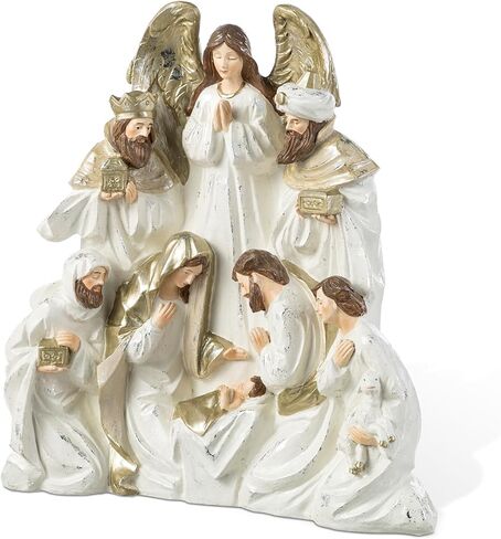 Glitzhome Christmas Nativity Set Nativity Scene Set Indoor 8" Resin Nativity Figurines Set 11 Pcs Removable Angel Statue Blue Nativity Sets & Figures Christian Holy Family Figure with Baby Jesus in Kuwait