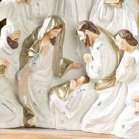 Glitzhome Christmas Nativity Set Nativity Scene Set Indoor 8" Resin Nativity Figurines Set 11 Pcs Removable Angel Statue Blue Nativity Sets & Figures Christian Holy Family Figure with Baby Jesus in Kuwait