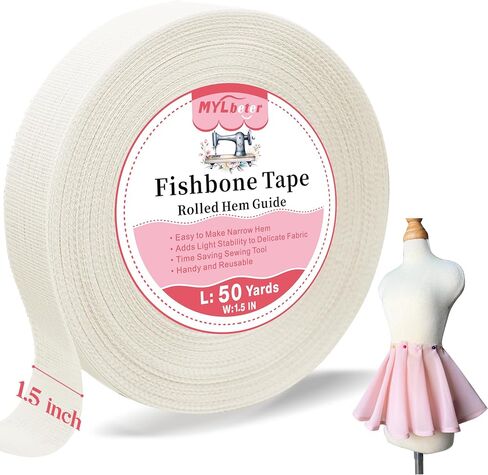 Fishbone Hem Tape for Sewing 2.5 Yards Edge Roller for Chiffon & Thin Fabrics Sewing Tool for Beginners and Enthusiasts Tailors Helper Sewing Supplies 3.5cm Width Frills Hem Sewing Guide in Saudi Arabia