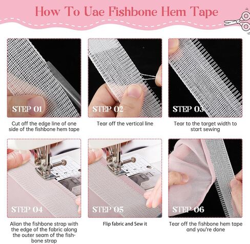 Fishbone Hem Tape for Sewing 2.5 Yards Edge Roller for Chiffon & Thin Fabrics Sewing Tool for Beginners and Enthusiasts Tailors Helper Sewing Supplies 3.5cm Width Frills Hem Sewing Guide in Saudi Arabia