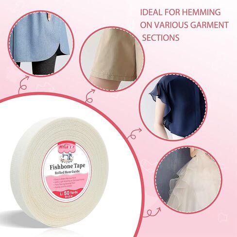 Fishbone Hem Tape for Sewing 2.5 Yards Edge Roller for Chiffon & Thin Fabrics Sewing Tool for Beginners and Enthusiasts Tailors Helper Sewing Supplies 3.5cm Width Frills Hem Sewing Guide in Saudi Arabia