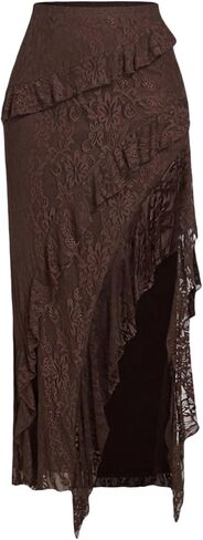 تنورة نسائية من Milumia ذات حافة مكشكشة من الدانتيل، تنانير طويلة غير متماثلة بخصر عالٍ in Kuwait