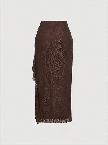 تنورة نسائية من Milumia ذات حافة مكشكشة من الدانتيل، تنانير طويلة غير متماثلة بخصر عالٍ in Kuwait