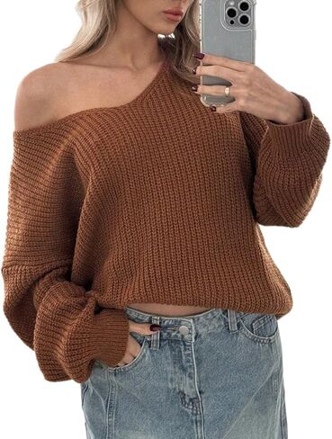 Narecte Womens Sweaters V-Neck Casual Pullover Long Sleeve Knit Ladies Sweaters Fall Winter Outfit in Kuwait