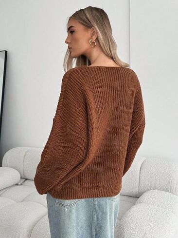 Narecte Womens Sweaters V-Neck Casual Pullover Long Sleeve Knit Ladies Sweaters Fall Winter Outfit in Kuwait