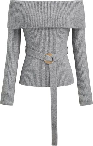 CIDER Women Off Shoulder Sweaters Long Sleeve Ribbed Knit Going Out 2025 Fall Tops with Belt in Saudi Arabia