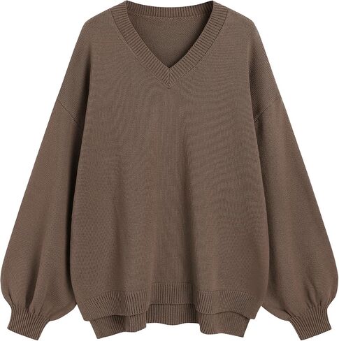 ZAFUL Women's Oversized Sweater 2025 Fall Casual V Neck Knit Side Slit Baggy Batwing Winter Long Sleeve Pullover Outfits in Saudi Arabia