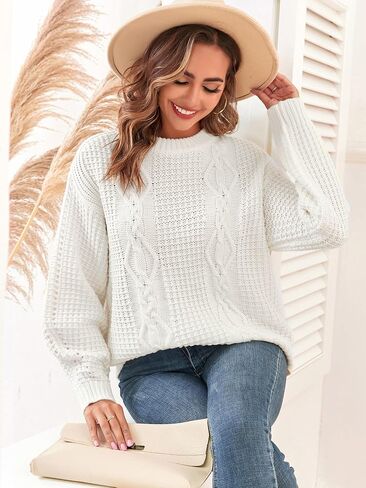 ZAFUL المرأة سترة كابل متماسكة البلوزات المتضخم Crewneck طويلة الأكمام عارضة متماسكة البلوز قمم in Saudi Arabia