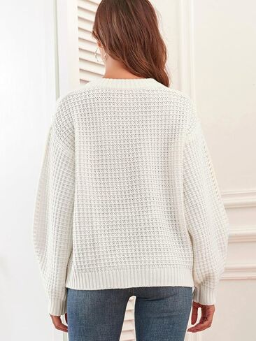ZAFUL المرأة سترة كابل متماسكة البلوزات المتضخم Crewneck طويلة الأكمام عارضة متماسكة البلوز قمم in Saudi Arabia