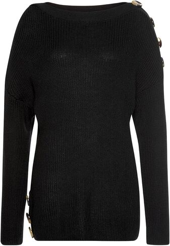 LASCANA Women's Button Detail Knit Sweater - Off-Shoulder Loose-Fit Cardigan with Functional Shoulder Buttons in Saudi Arabia