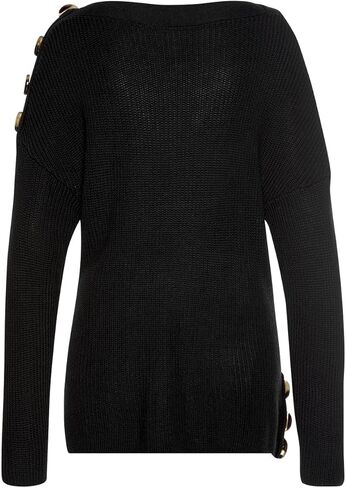 LASCANA Women's Button Detail Knit Sweater - Off-Shoulder Loose-Fit Cardigan with Functional Shoulder Buttons in Saudi Arabia