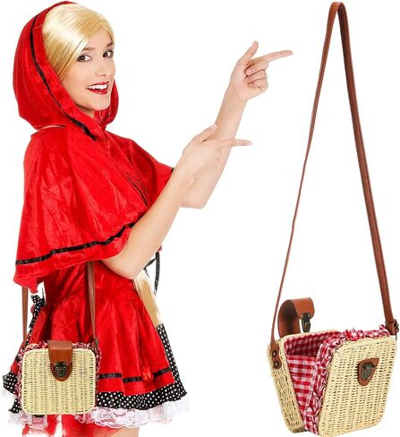 Abbylike Wicker Basket Crossbody Rattan Bag Clutch Gingham Picnic Basket Costume Accessory Women Boho Bag Clutch Woven Handbag Woven Straw Handbag for Halloween Costumes in Saudi Arabia
