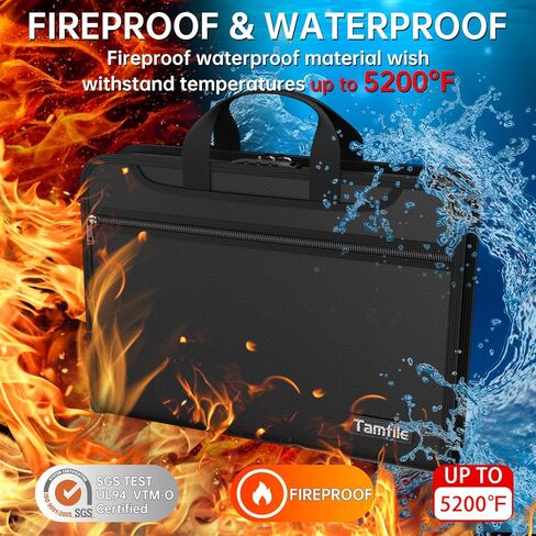 Tamfile Fireproof Thickened Accordion File Organizer with Lock, 13 Pocket Document Organizer with Zipper & Labels, Multi-Pockets Transparent Safe Expanding Folder with Handle for Letter A4 Files in Kuwait