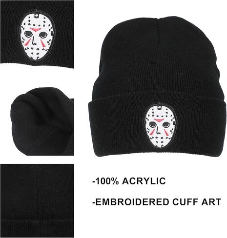 Friday The 13Th Jason Mask Embroidery On Acrylic Knit Standard Cuff Beanie in Saudi Arabia