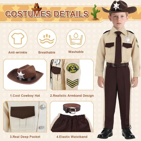 deAO Police Costume for Kids Western Sheriff Cowboy Uniform Costume with Accessories Halloween Costumes for Kids in Saudi Arabia