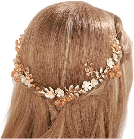 عصابة رأس من Aimimier Boho لرأس الزفاف على شكل أوراق زهور كريستالية وشعر كرمة مصنوعة يدويًا لوصيفات العروس وحفلات الزفاف وإكسسوارات الشعر للنساء والفتيات (ذهبي) in Saudi Arabia