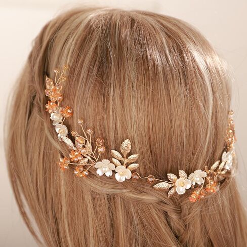 عصابة رأس من Aimimier Boho لرأس الزفاف على شكل أوراق زهور كريستالية وشعر كرمة مصنوعة يدويًا لوصيفات العروس وحفلات الزفاف وإكسسوارات الشعر للنساء والفتيات (ذهبي) in Saudi Arabia