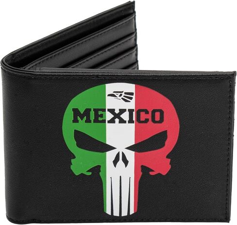 Mens Bifold Wallet Picture Mexican Flag Skull Mexican Punisher with a gift box in Saudi Arabia