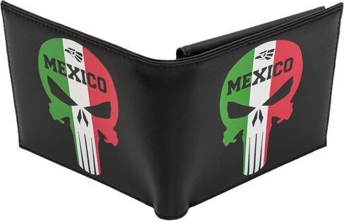 Mens Bifold Wallet Picture Mexican Flag Skull Mexican Punisher with a gift box in Saudi Arabia