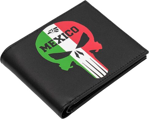 Mens Bifold Wallet Picture Mexican Flag Skull Mexican Punisher with a gift box in Saudi Arabia