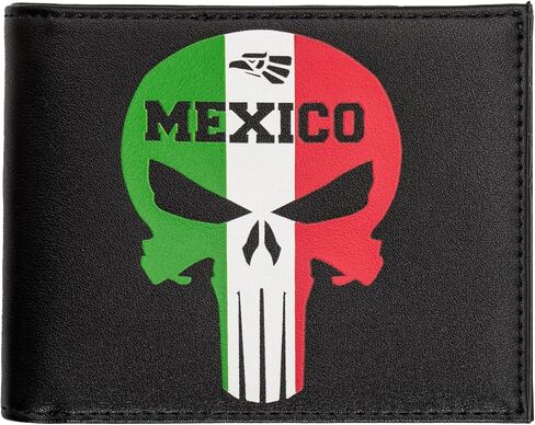 Mens Bifold Wallet Picture Mexican Flag Skull Mexican Punisher with a gift box in Saudi Arabia