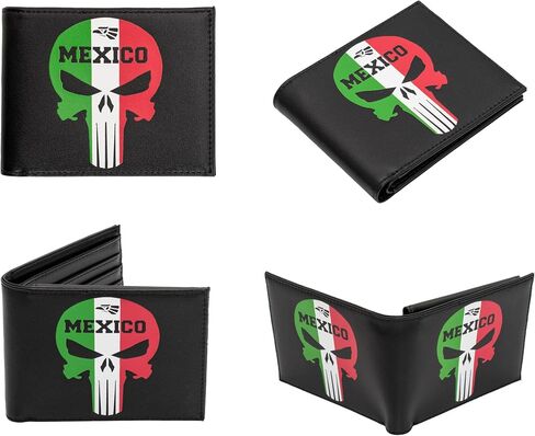 Mens Bifold Wallet Picture Mexican Flag Skull Mexican Punisher with a gift box in Saudi Arabia