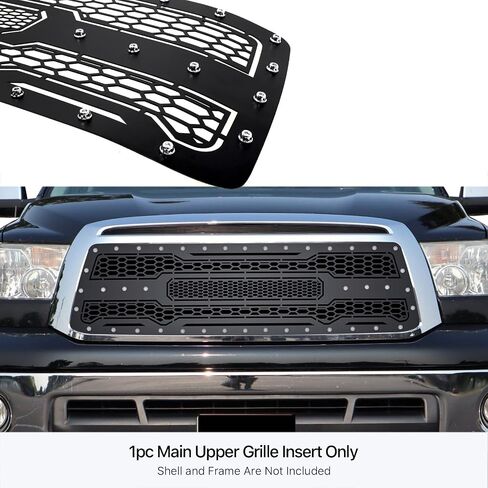APS Premium Stainless Steel Black Mesh Rivet Studs Grille Grill Insert Compatible with Toyota Tundra 2010 2011 2012 2013 Main Upper N19-H5576LT in Saudi Arabia