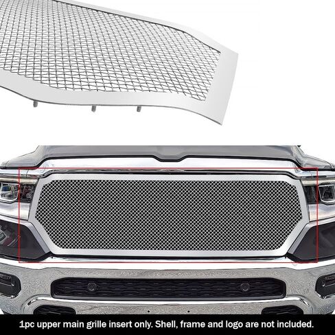 APS Compatible with Ram 1500 2019-2024 Laramie Lone Star Big Horn Tradesman Main Upper Stainless Steel Black Mesh Rivet Studs Front Grill Grille Insert DL5540H in Saudi Arabia