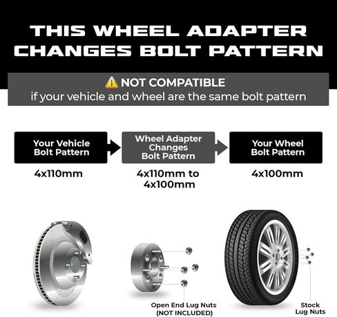 2 محولات عجلة 4x110 إلى 4x100 | سمك 1 بوصة | يناسب Mazda RX2 RX3 GLC Can-AM 500 Outlander 500 Rnegade 650 Outlander Kawasaki KLF220 Hub & Mount Wheels from 4 Lug Acura Integra BMW Honda Civic Scion in Saudi Arabia