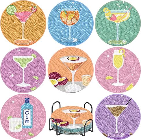 tigdtiu 8Pcs Diamond Art Coasters with Holder,DIY Christmas Life Coaster Diamond Painting Kits for Adults, Snowman Beginners Round Full Drill Diamond Art Craft Supplies in Saudi Arabia
