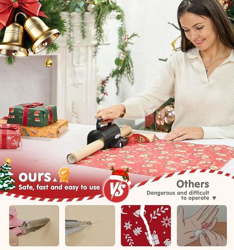 Wrapping Paper Cutter with 3 Replaceable Blades, Gift Wrap Cutter Tool for Gift Wrapping, Slider Wrap Cutter for Gift Wrapping Accessories, Paper Roll Cutter for Christmas Holiday Birthday in Kuwait