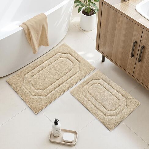 طقم سجاد حمام من HOMEIDEAS مكون من قطعتين، سجادة حمام قطيفة من الألياف الدقيقة فائقة النعومة والامتصاص مع ظهر مانع للانزلاق (ورقة خضراء) in Saudi Arabia