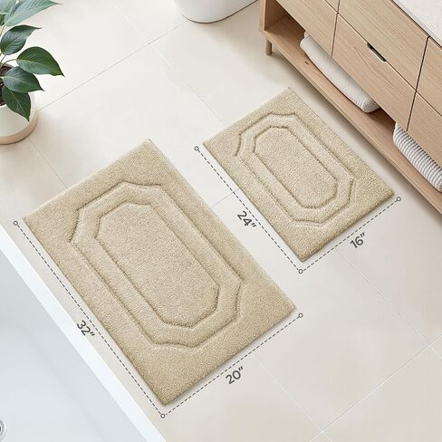 طقم سجاد حمام من HOMEIDEAS مكون من قطعتين، سجادة حمام قطيفة من الألياف الدقيقة فائقة النعومة والامتصاص مع ظهر مانع للانزلاق (ورقة خضراء) in Saudi Arabia