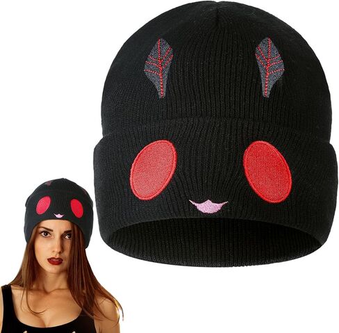 Mothman Beanie Hat for Women Men Halloween Costume Embroidery Cryptid Beanie Hat Soft Black Mothman Knit Cap for Halloween Birthday Party Cryptid Lovers Gift in Saudi Arabia