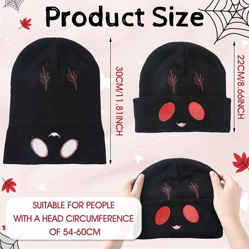 Mothman Beanie Hat for Women Men Halloween Costume Embroidery Cryptid Beanie Hat Soft Black Mothman Knit Cap for Halloween Birthday Party Cryptid Lovers Gift in Saudi Arabia