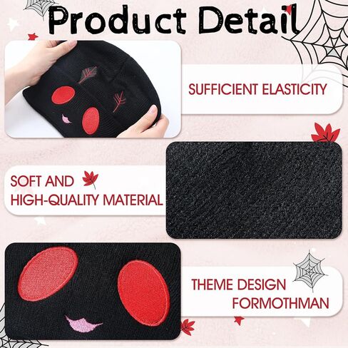 Mothman Beanie Hat for Women Men Halloween Costume Embroidery Cryptid Beanie Hat Soft Black Mothman Knit Cap for Halloween Birthday Party Cryptid Lovers Gift in Saudi Arabia