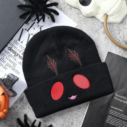 Mothman Beanie Hat for Women Men Halloween Costume Embroidery Cryptid Beanie Hat Soft Black Mothman Knit Cap for Halloween Birthday Party Cryptid Lovers Gift in Saudi Arabia