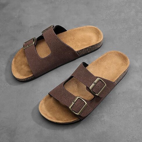Footbed Sandals for Women Men Comfortable Double Buckle Slip-On with Genuine Suede Footbed & Arch Support Slides for Women Footwear in Saudi Arabia