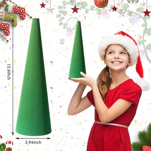 Ferraycle 2 Pack Floral Foam Tree Cones for Christmas DIY Craft 16 x 4.72 Inches Dry Wet Floral Foam Block Green Foam Cone Flower Foam Arrangement for Christmas Party Florist Wedding Birthday Decor in Kuwait