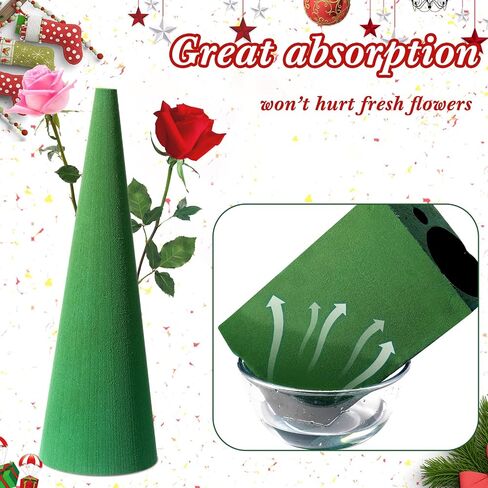 Ferraycle 2 Pack Floral Foam Tree Cones for Christmas DIY Craft 16 x 4.72 Inches Dry Wet Floral Foam Block Green Foam Cone Flower Foam Arrangement for Christmas Party Florist Wedding Birthday Decor in Kuwait