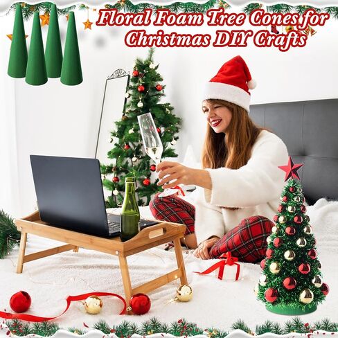 Ferraycle 2 Pack Floral Foam Tree Cones for Christmas DIY Craft 16 x 4.72 Inches Dry Wet Floral Foam Block Green Foam Cone Flower Foam Arrangement for Christmas Party Florist Wedding Birthday Decor in Kuwait