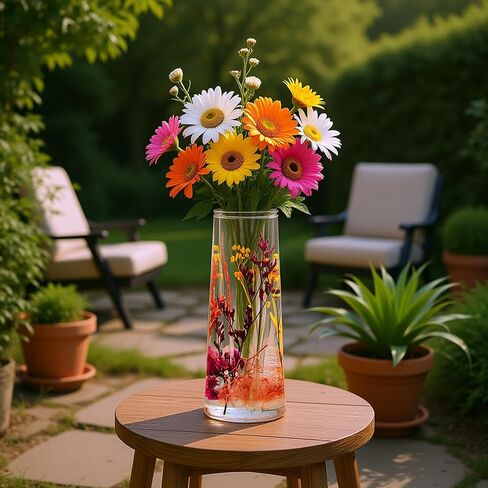 Locco Decor Acrylic Liquid 3D Floating Motion Cylinder Oval Flower Vase Boutique Floral Decoration Blue Gold Leaf in Saudi Arabia