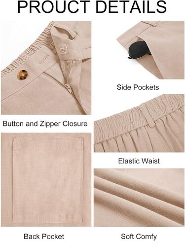 Mens Casual Pants Elastic Waist Beach Yoga Trousers Linen Lightweight Straight-Legs Loose Fit Summer in Saudi Arabia