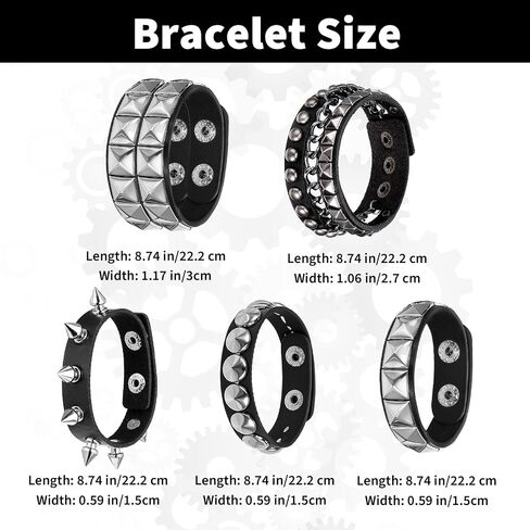 Leather Cuff Bracelet for Women Punk Studded Bracelets Set, 5 Pieces Black Leather Spike Rivet Cuff Wrap Bangle, Adjustable Metal Wristband for Men Women Gothic Rock Emo Accessories in Saudi Arabia