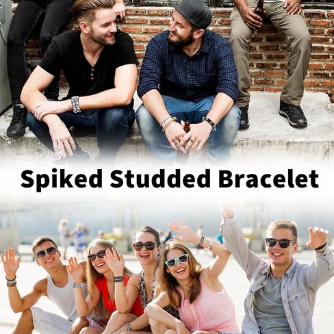 Leather Cuff Bracelet for Women Punk Studded Bracelets Set, 5 Pieces Black Leather Spike Rivet Cuff Wrap Bangle, Adjustable Metal Wristband for Men Women Gothic Rock Emo Accessories in Saudi Arabia