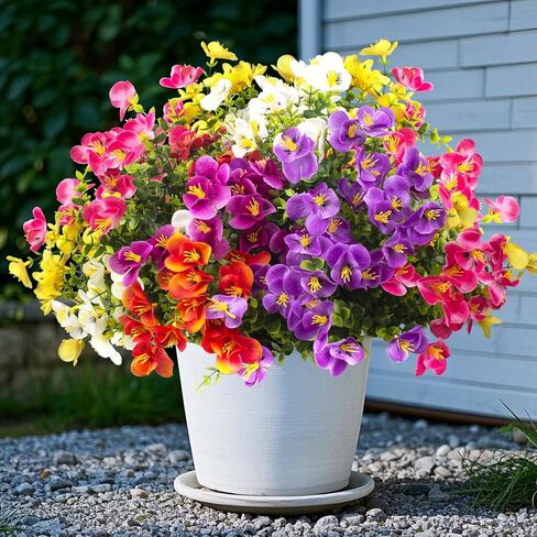 Grunyia 12 Bundles Artificial Flowers Outdoor Fake Fall Flowers for Outside Decoration UV Resistant Plastic Faux Plants for Garden Window Porch Balcony Fall Wedding Thanksgiving Decor in Kuwait