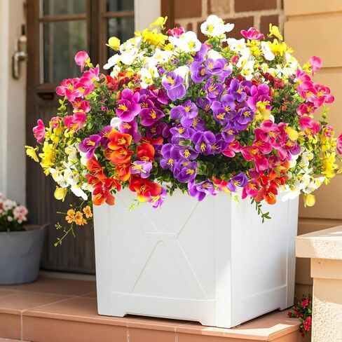 Grunyia 12 Bundles Artificial Flowers Outdoor Fake Fall Flowers for Outside Decoration UV Resistant Plastic Faux Plants for Garden Window Porch Balcony Fall Wedding Thanksgiving Decor in Kuwait